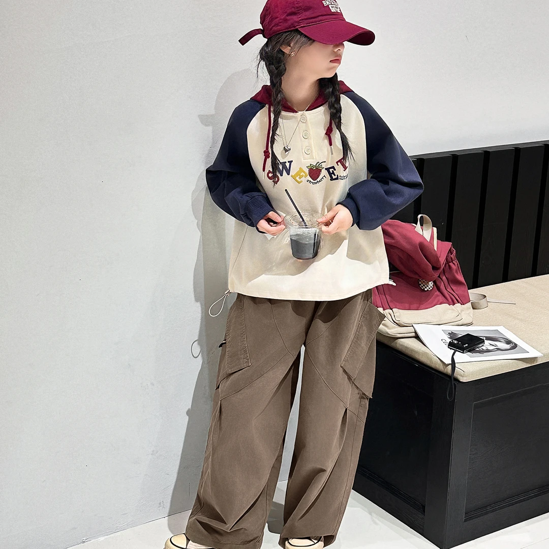 女中大童休闲卫衣工装裤套装2025新款6-15岁小女孩百搭宽松两件套