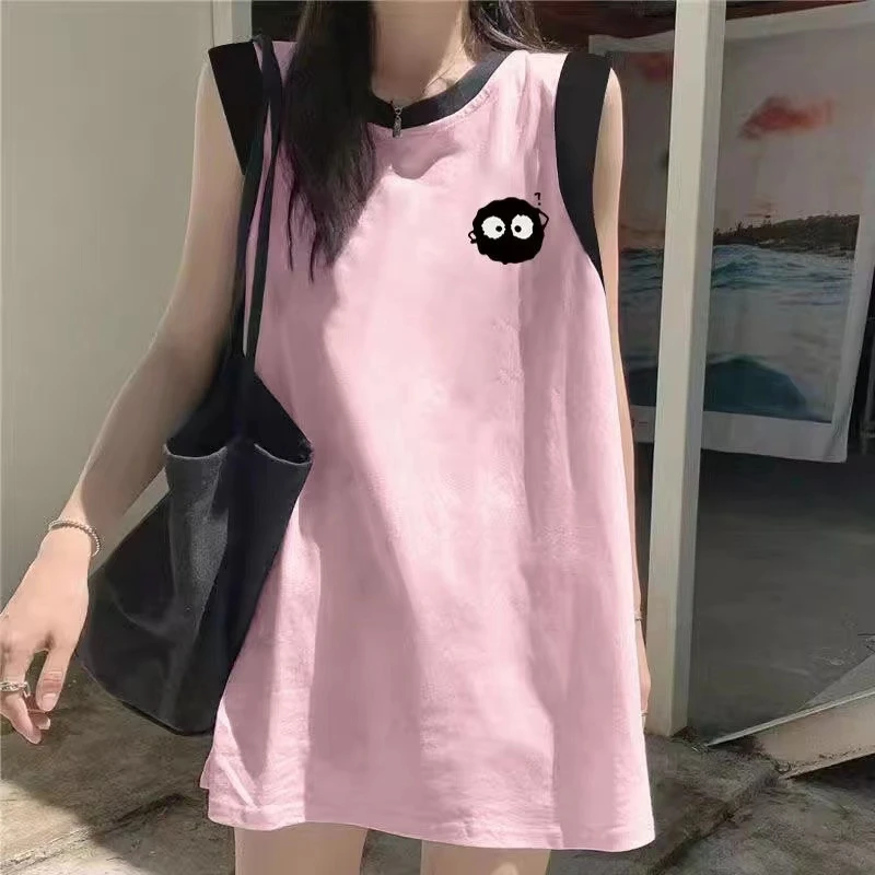 美式卡通印花短袖t恤夏季休闲款胖MM宽松大码女装2-300斤无袖背心