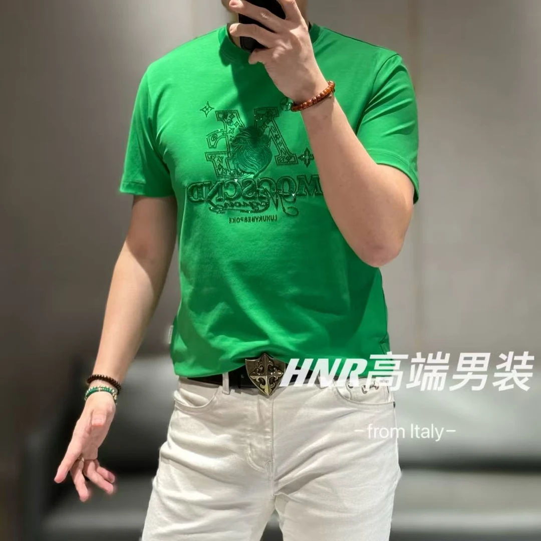 立体软硅胶奥钻点缀双丝绒长绒棉4色T恤98007