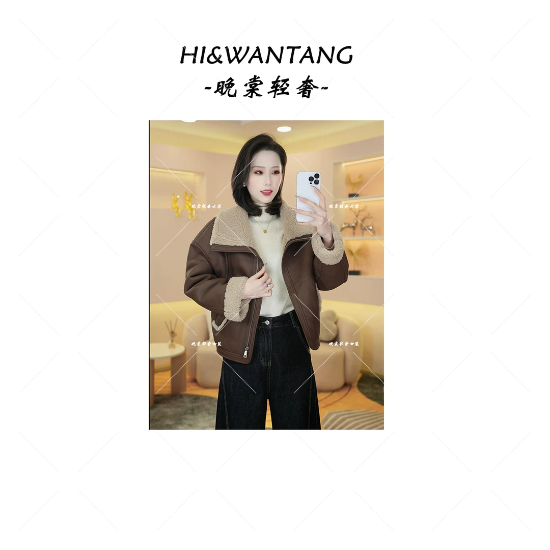 【晚棠】法式高级感一体毛加绒加厚冬款保暖时尚气质女外套Y72005