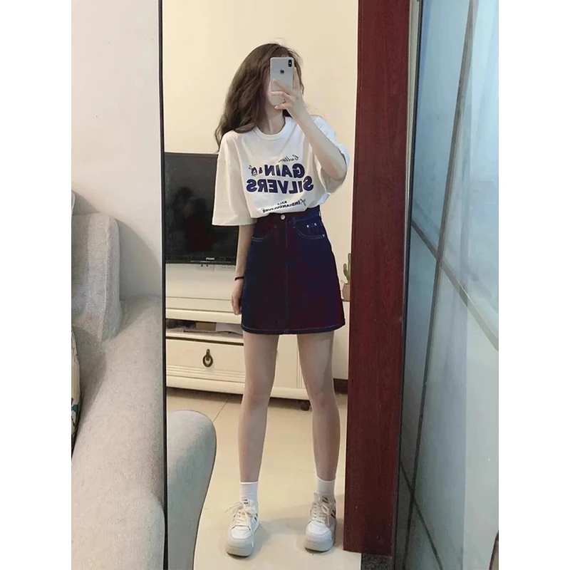夏季女装炸街减龄时尚茶盐系穿搭配一整成套牛仔半身连衣裙两件套
