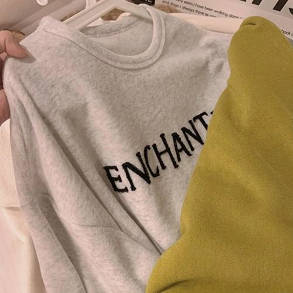 奶fufu米色加绒加厚云芙绒打底衫女冬韩系宽松圆领内搭上衣T恤ins