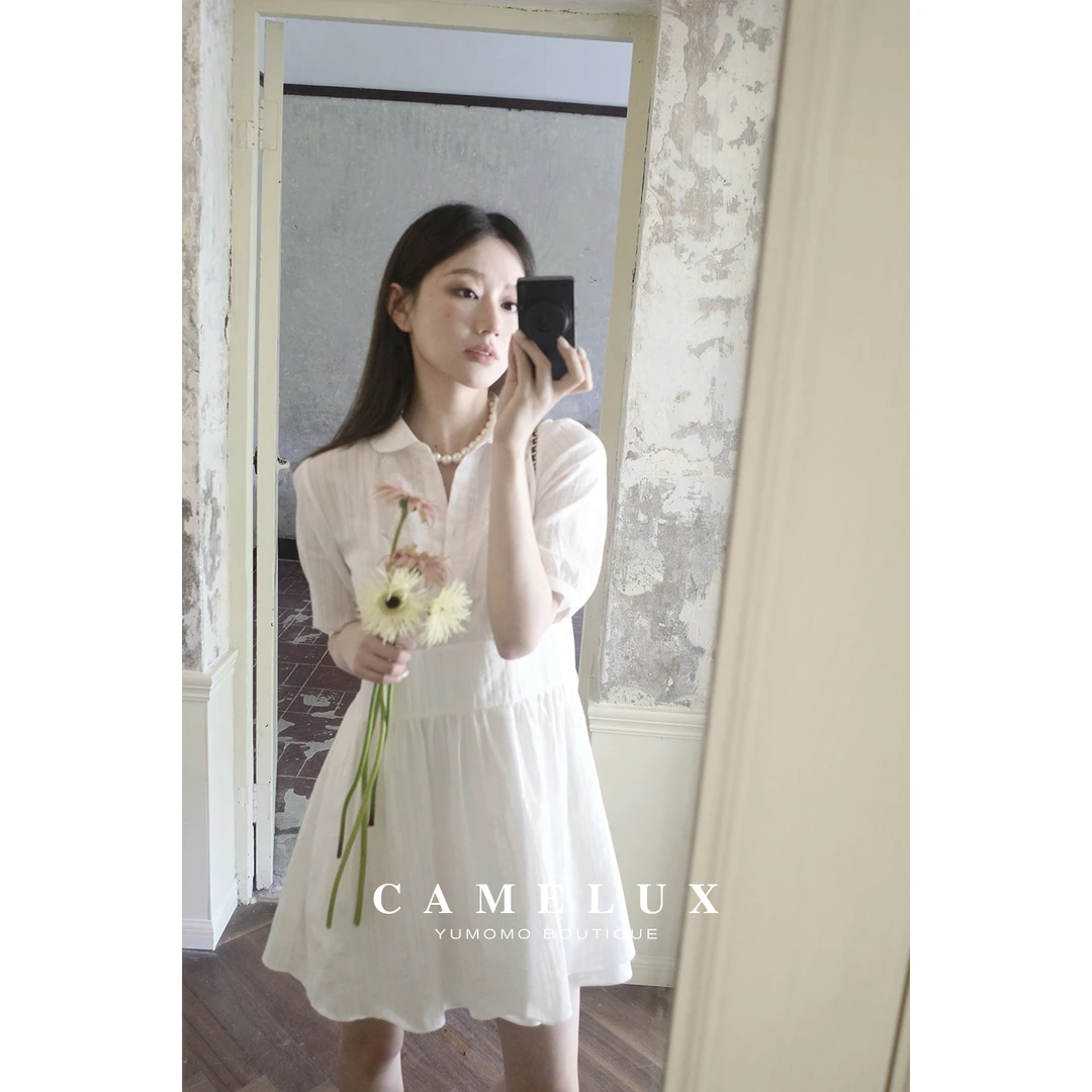 Romantic罗曼白缇 定制高支提花精梳棉+全棉刺绣连衣裙QLA2033