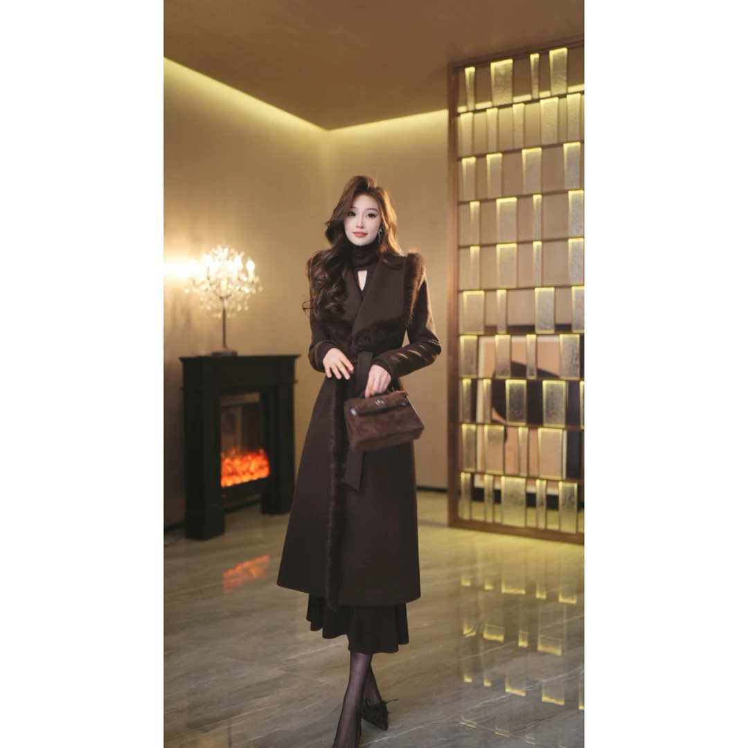 CICI定制 毛呢外套中长款大衣女2024冬季新款显瘦收腰时尚