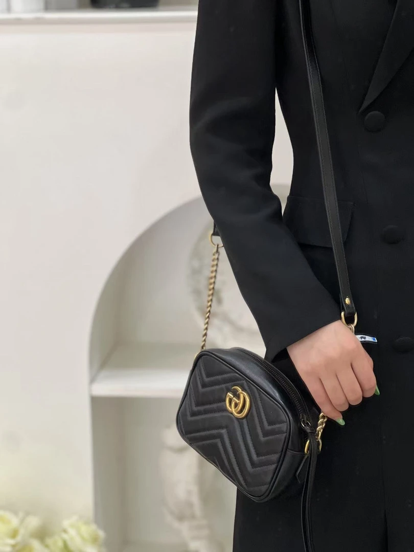 95新 GUCCI/古驰 gucci marmont 相机包黑金小号/公价无/甄选
