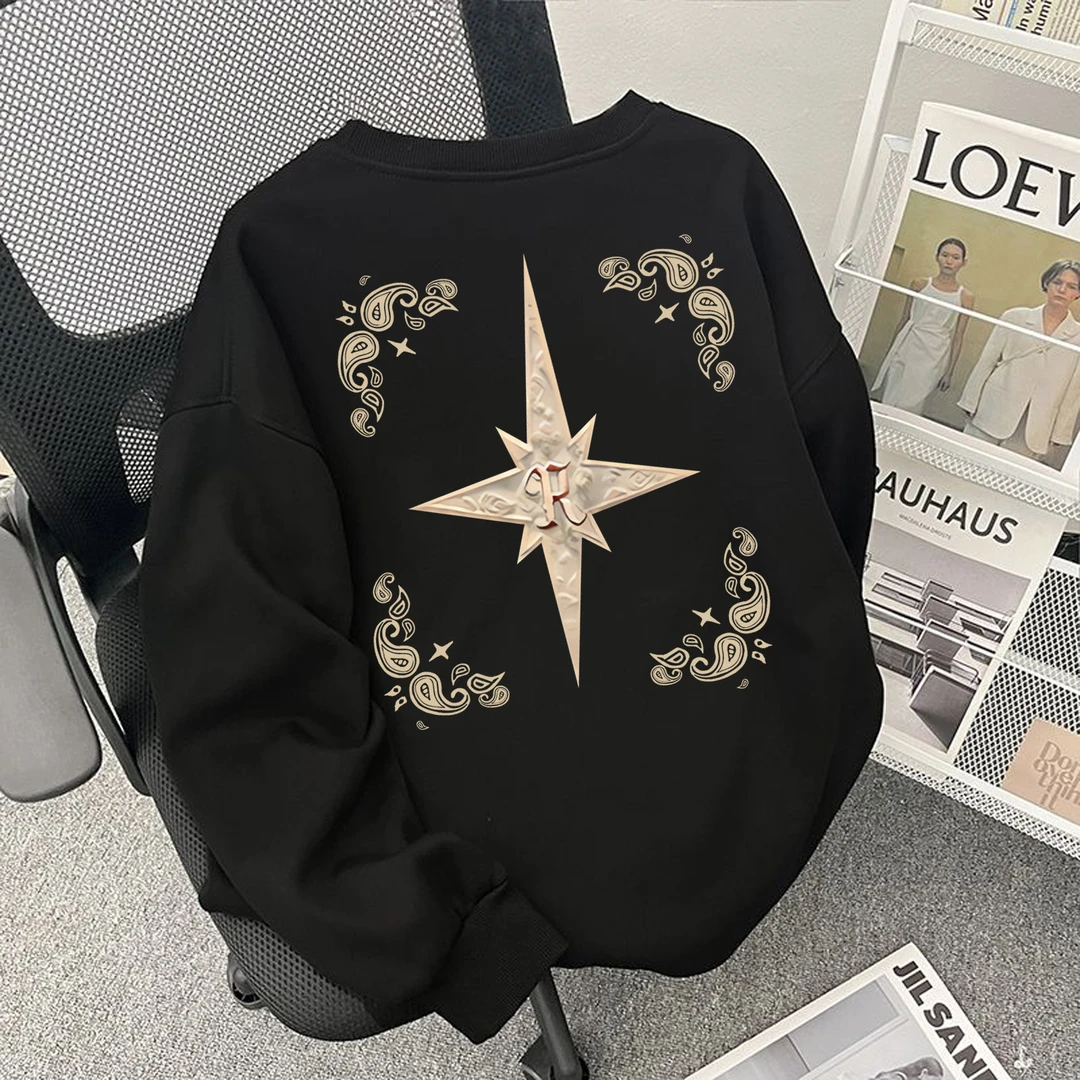 美式高街印花纯棉男士春秋薄款休闲宽松长袖情侣圆领卫衣新款上衣