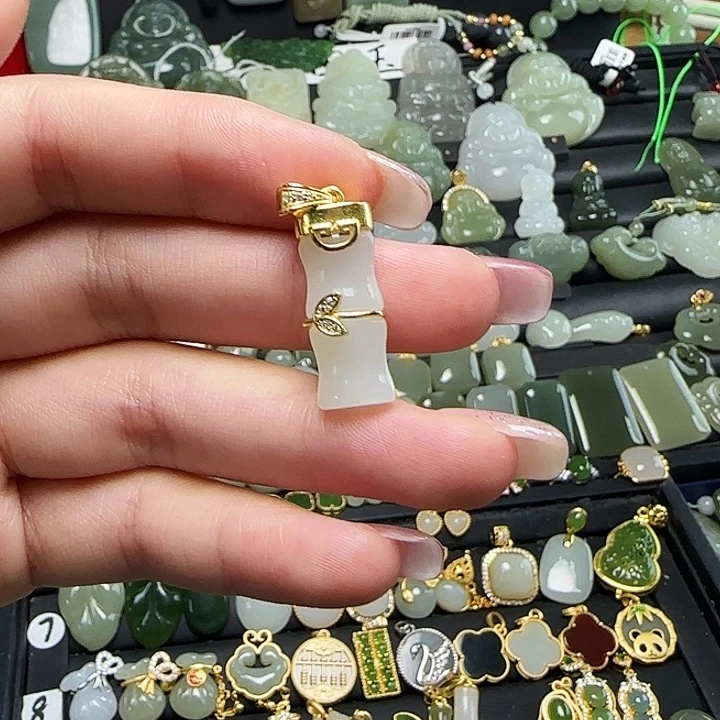 颈饰银S925镶嵌和田玉送链子送绳