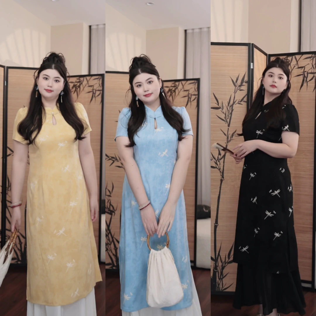 【小 稳专属】大码胖mm假两件显摆新中式旗袍连衣裙女长裙清新雅致