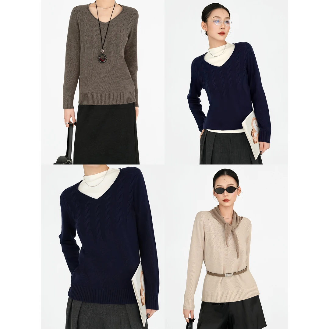 Nietzsche｜极简绞花羊绒衫｜领宽松套麻花显瘦心机毛衣83059