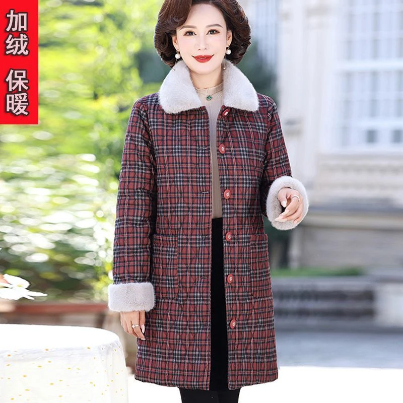 金龄妈妈秋冬装国风加绒加厚中长款棉衣中老年女宽松盘扣外套