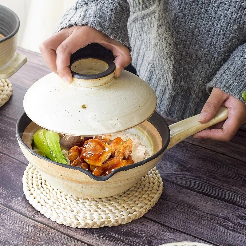 日本独步炎手作土锅白釉片手锅 纯手工砂锅煎熬中药锅 煲汤炖锅