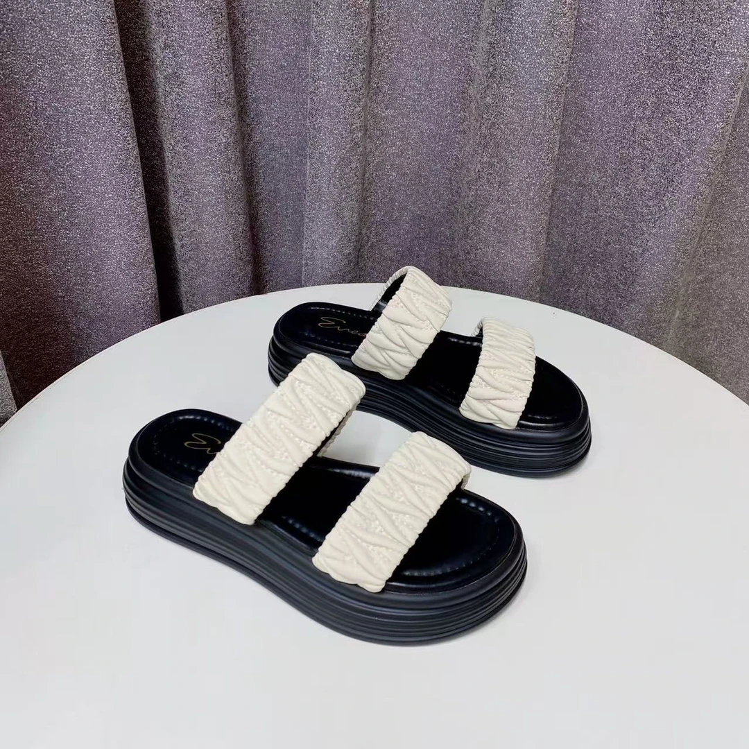 C6793 米色 厚底一字拖鞋2025新款夏季外穿沙滩女鞋