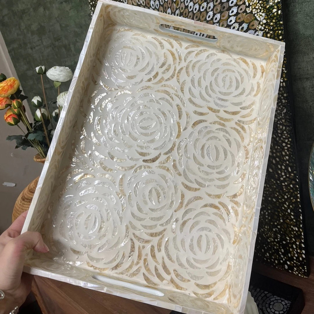 涂美优选东南亚全贝壳托盘家用ins轻奢零食水果盘玫瑰花瓣贝壳盘