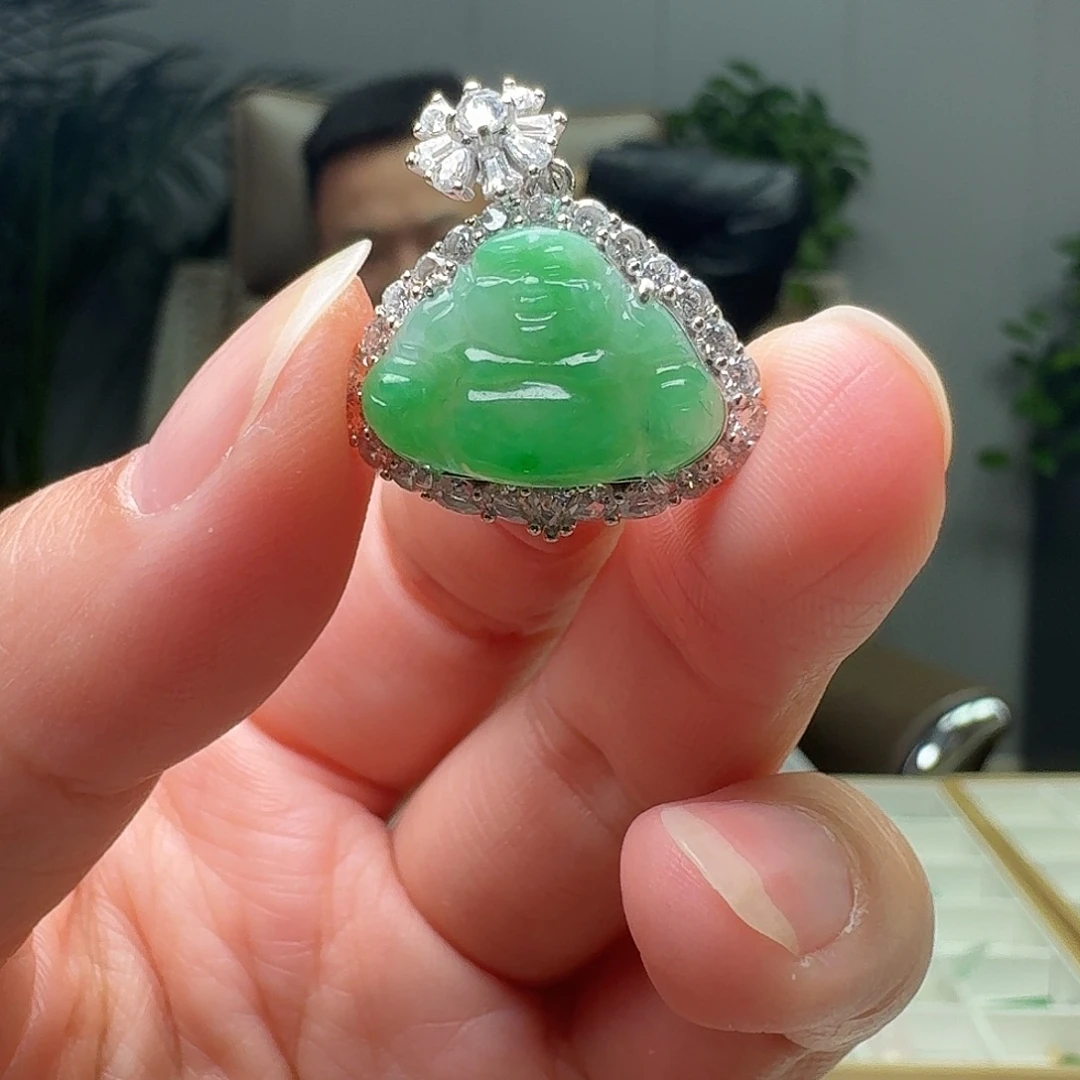 翡翠银S925镶嵌吊坠(不含链)天然