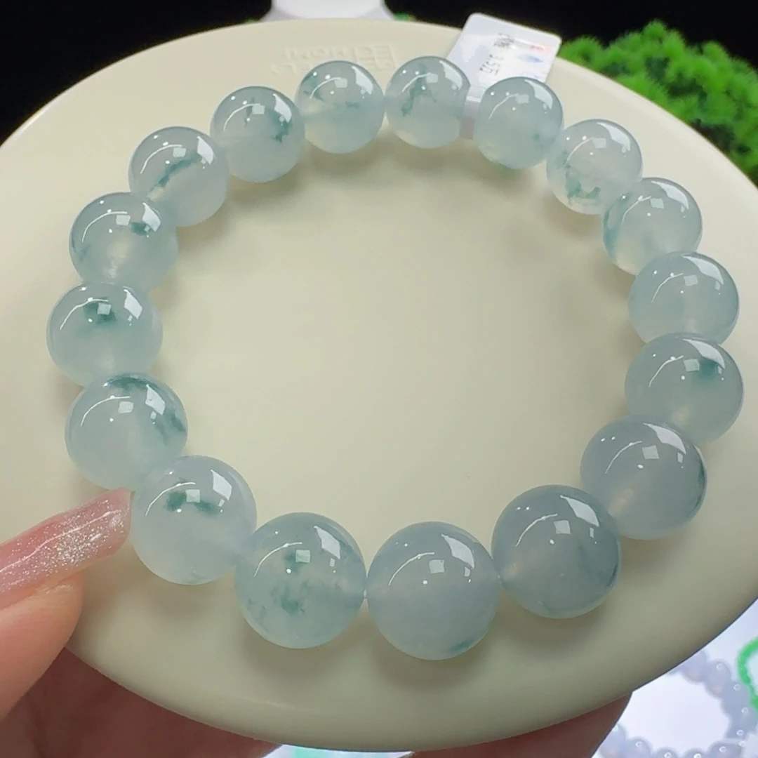 翡翠未镶嵌手链巨漏！天空蓝冰飘蓝花卡12.5 青花瓷！