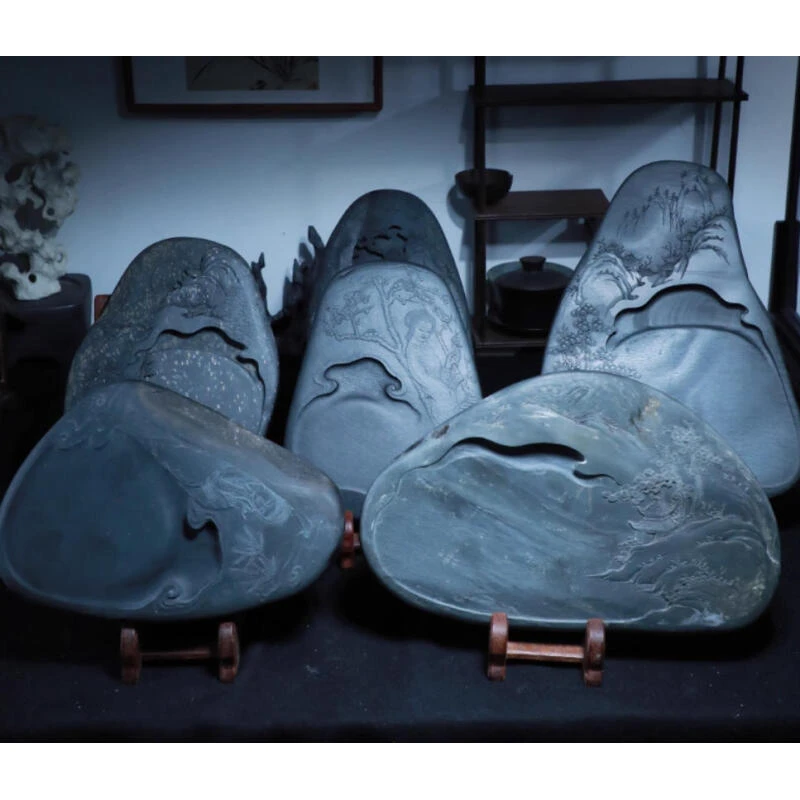 I:【老坑歙砚】文房白端歙文房四宝书画用品端白盘研墨盘子