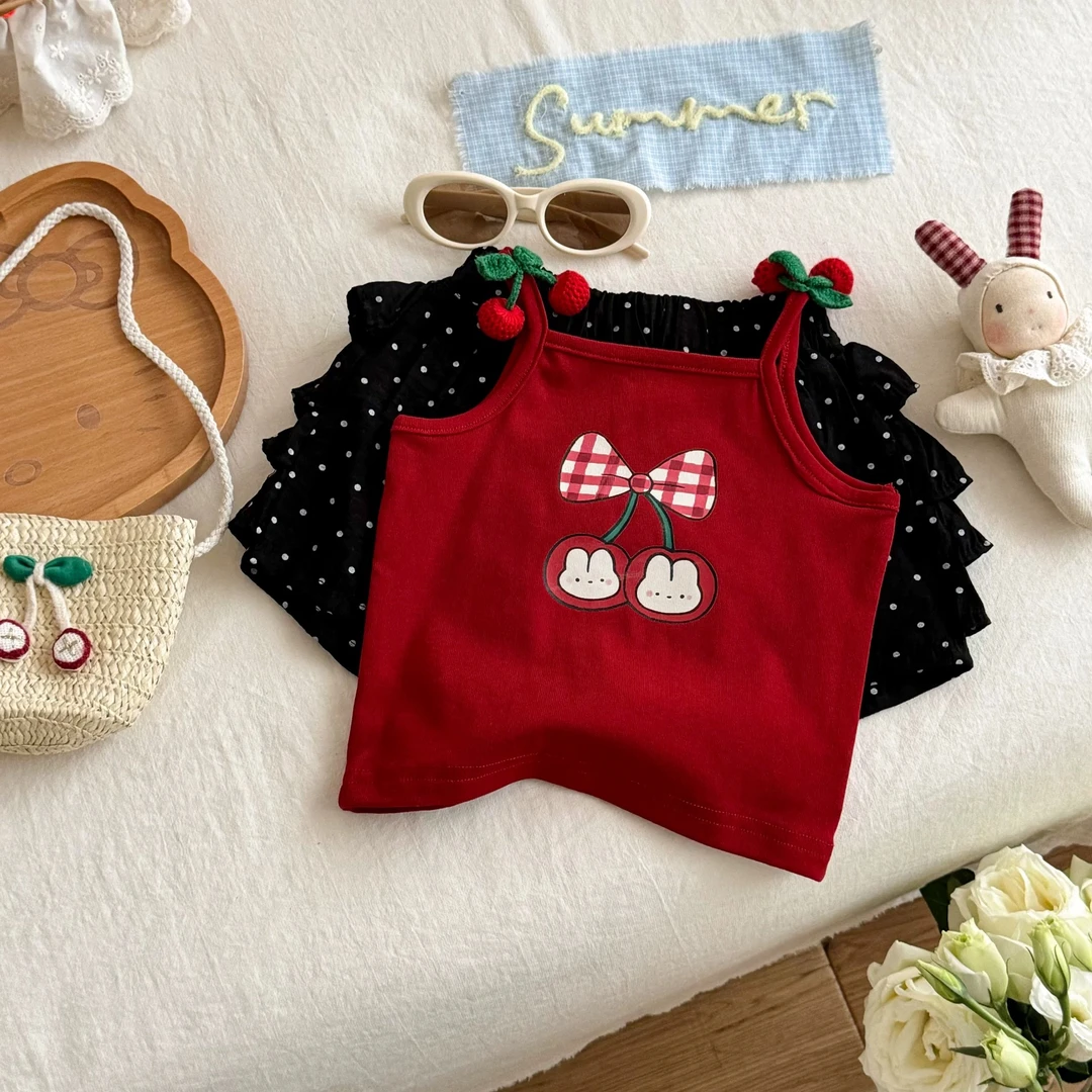 2548小兔子可爱卡吊带夏季新款无袖套装