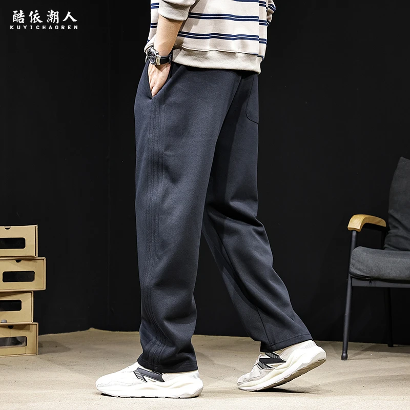 高品质条纹运动休闲裤男2025新款潮牌宽松大码直筒长裤子春秋卫裤