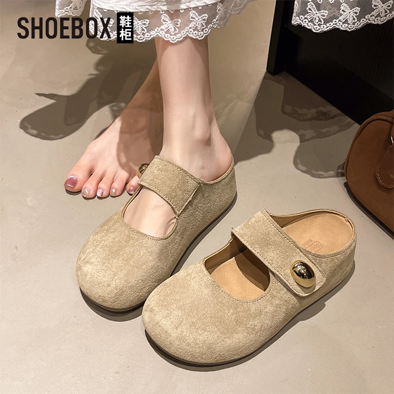 SHOEBOX鞋柜内增高勃肯拖鞋女外穿配裙子2025新款厚底包头半拖