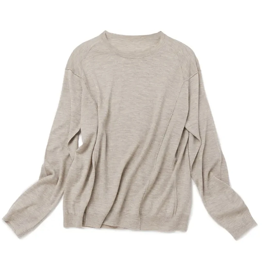 长期主义圆领休闲版精纺羊绒套头衫女士长袖山羊绒上衣