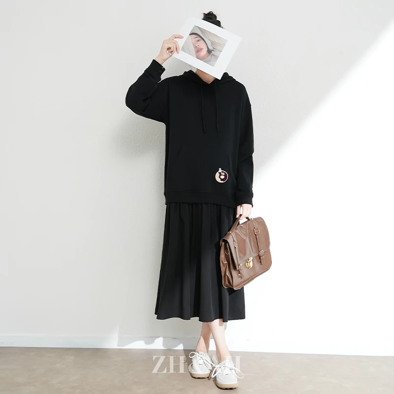 ZH&AH【榛果饼干】冬季新款时尚气质百搭设计师款孕期假两件连衣裙