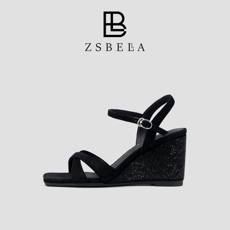 ZSBELLA2025年夏季女坡跟凉鞋一字带高跟鞋ZS0902