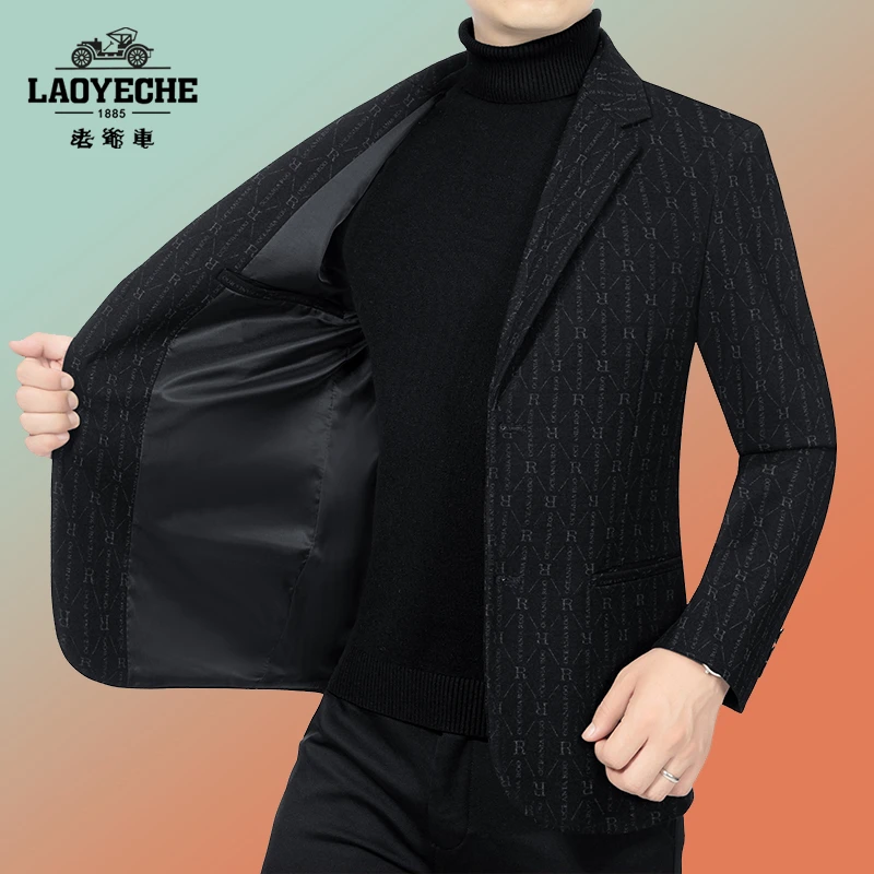 老爷车春季新款男士羊毛手感西服外休闲修身韩版单西装上衣潮爸爸