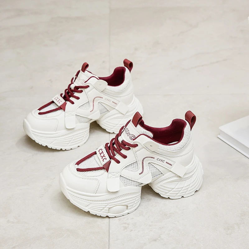 【增高7CM】厚底老爹鞋女款轻便软底真皮小白鞋2025春季新款小个子