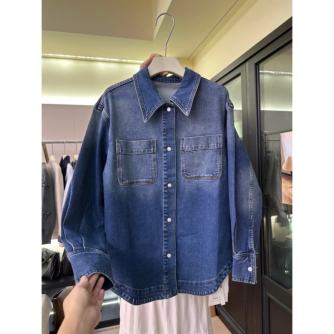 H1复古渐变色牛仔外套女早秋新款水洗棉韩版宽松百搭休闲夹克外套