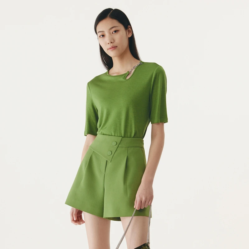 HPLY荷比俪2022秋季新款个性镂空细节链条装饰休闲T恤HMC30620179