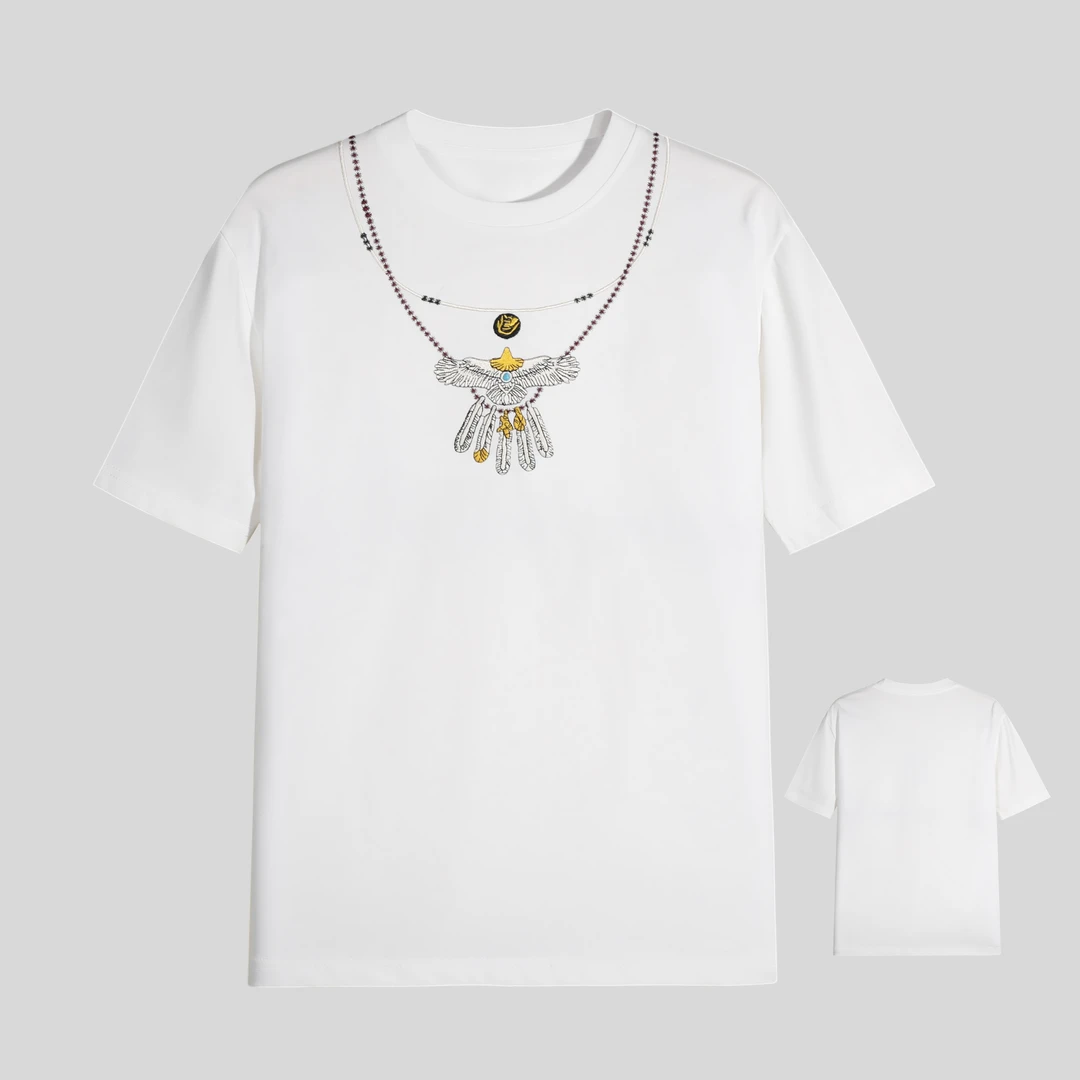 【花】简约百搭夏季短袖经典羽毛刺绣T恤 y315