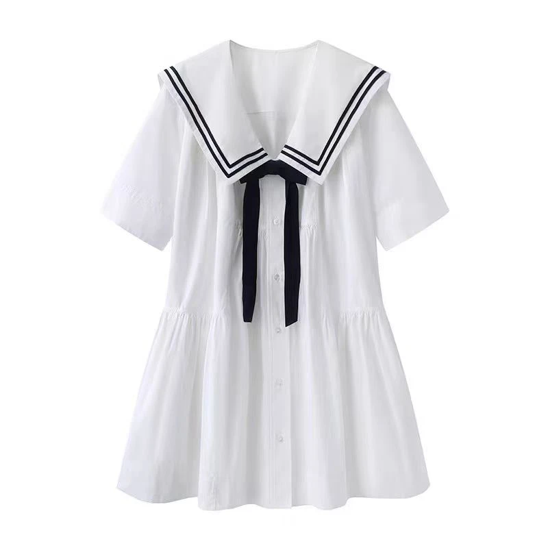 1101连衣裙海军领制服水手服水手服连衣裙海军风日系宽松系带显瘦