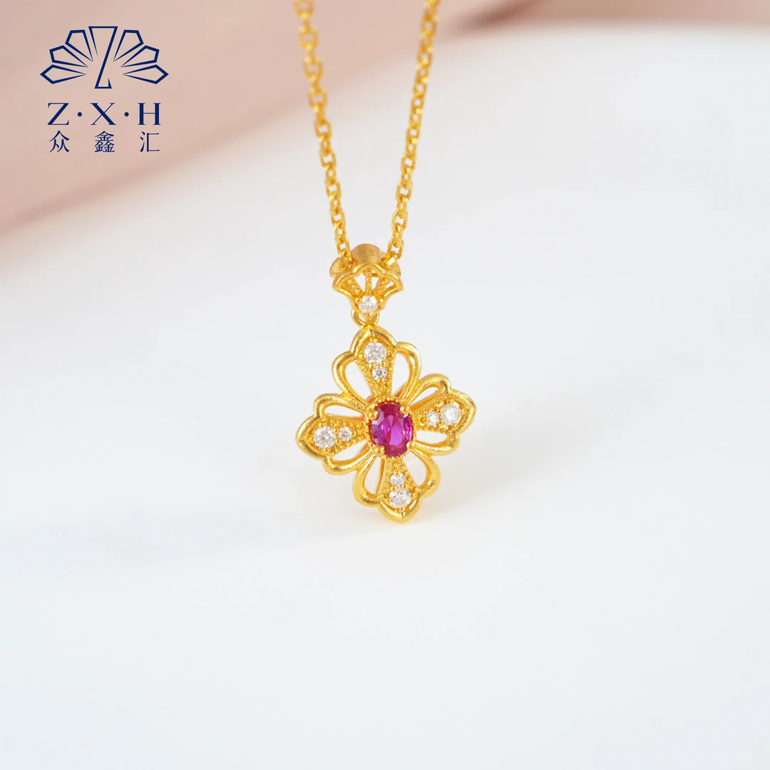 {众鑫汇}足金999 莫桑点钻古典镂空项链6.08克