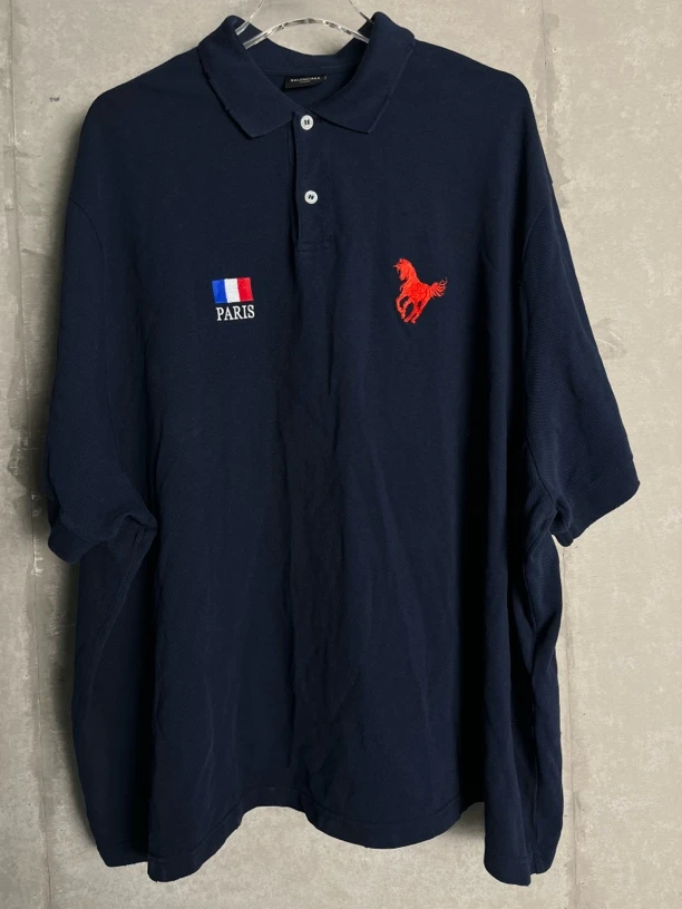 未使用 Balenciaga/巴黎世家 1*1/ 战马国旗深蓝色短袖/06604