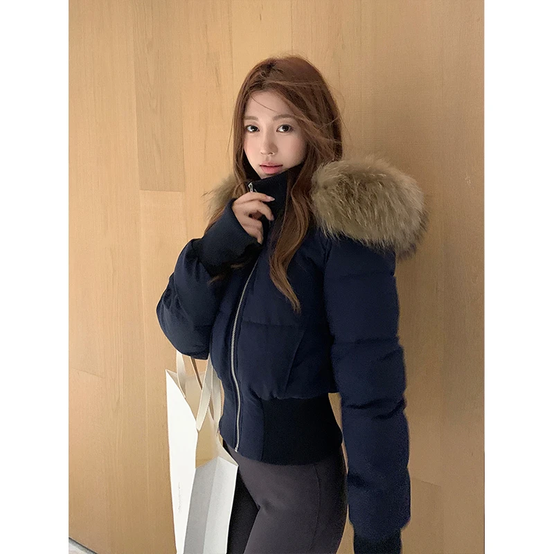 韩系高质感收腰显瘦毛领连帽棉服外套女冬季新款轻氧系保暖棉衣潮