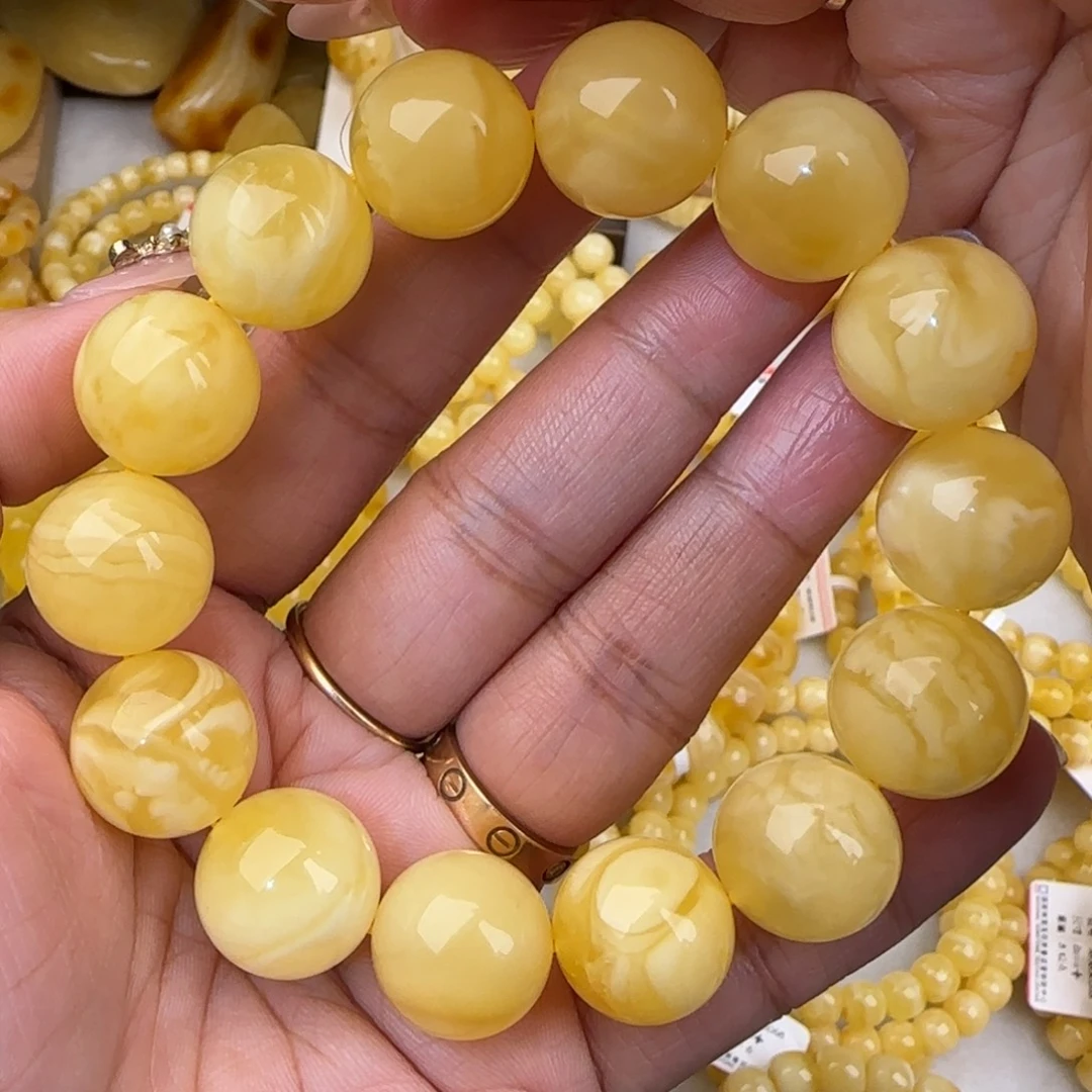 蜜蜡未镶嵌手链妖白花圆珠手串