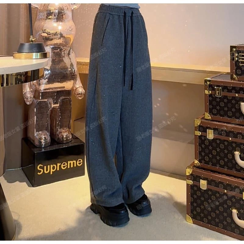 Ba 【闪闪裤】秋冬新款亮片加绒松紧高级感宽松百搭气质休闲弯刀