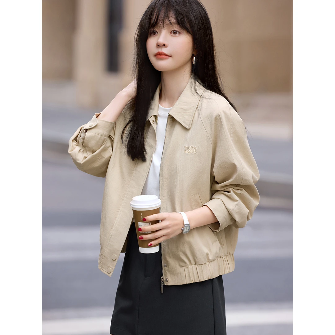 沫晗依美休闲宽松字母刺绣工装夹克2025春季新款廓形短款外套女款