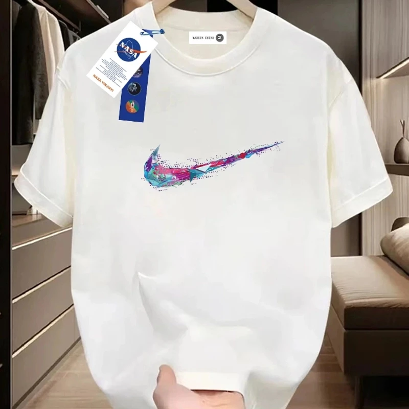 PJ001透气圆领男运动T恤空军蓝纪念T恤ins宽松印花上衣情侣潮流