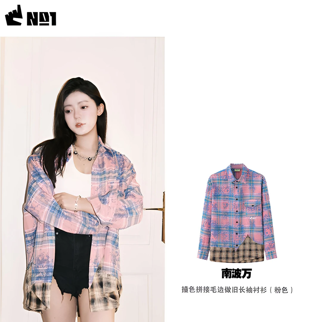 伞兵paraboy同款南波万衬衫外套韩系拼接长袖衬衣新款情侣装