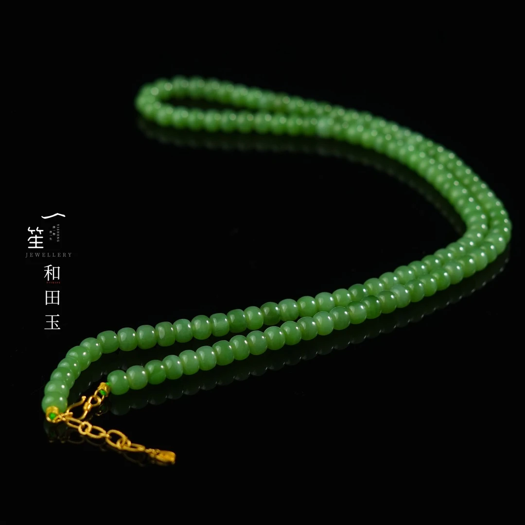 【一笙珠宝】天然和田玉碧玉直切项链18k金镶嵌约6mm DY6984