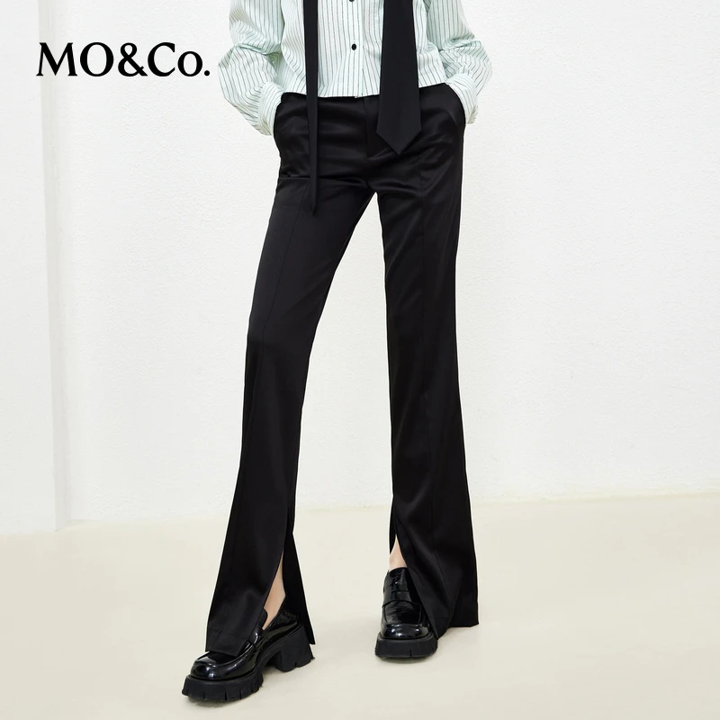 MOCO春季光泽感中线高腰开叉长裤休闲裤女休闲时尚女装MBB1PAT019
