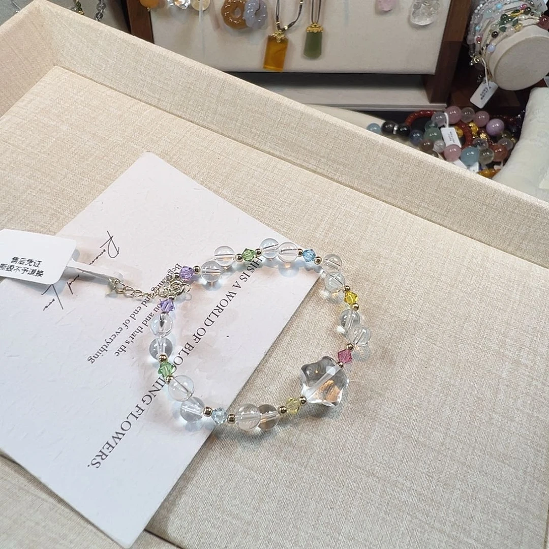 水晶银S925镶嵌手链白水晶星星手链