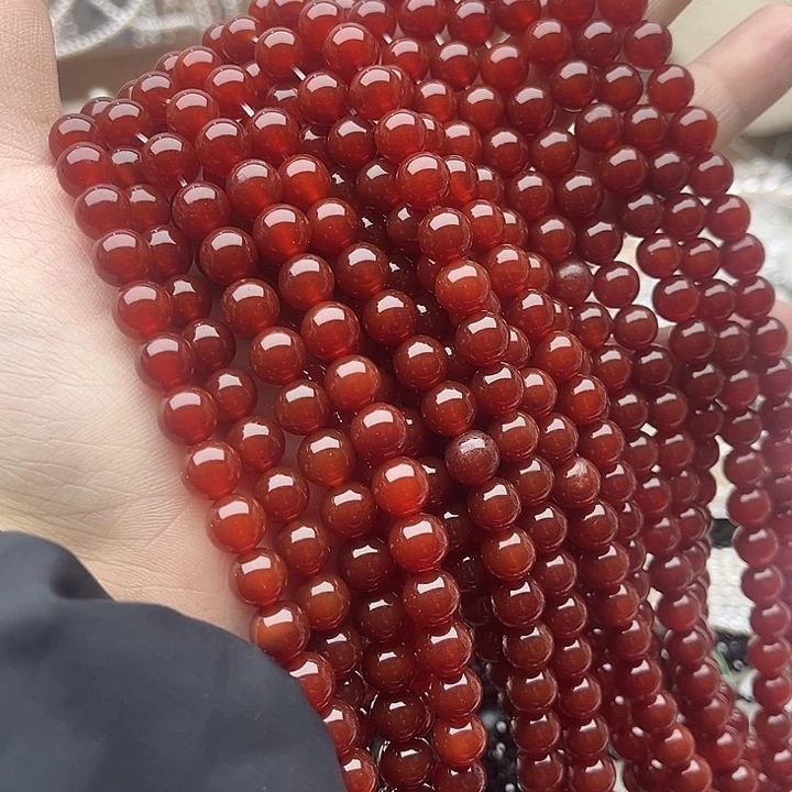 玛瑙/玉髓未镶嵌珠宝半成品一条8mm左右红玛瑙
