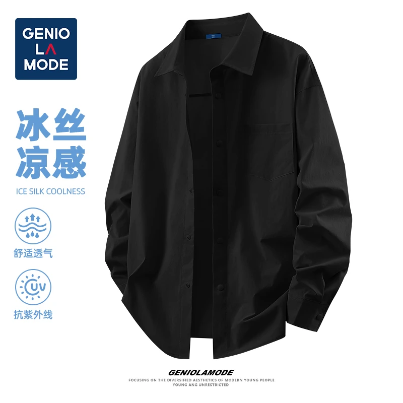 GENIOLAMODE冰丝衬衫男高级感凉感上衣原纱防晒薄款衬衣白呼呼
