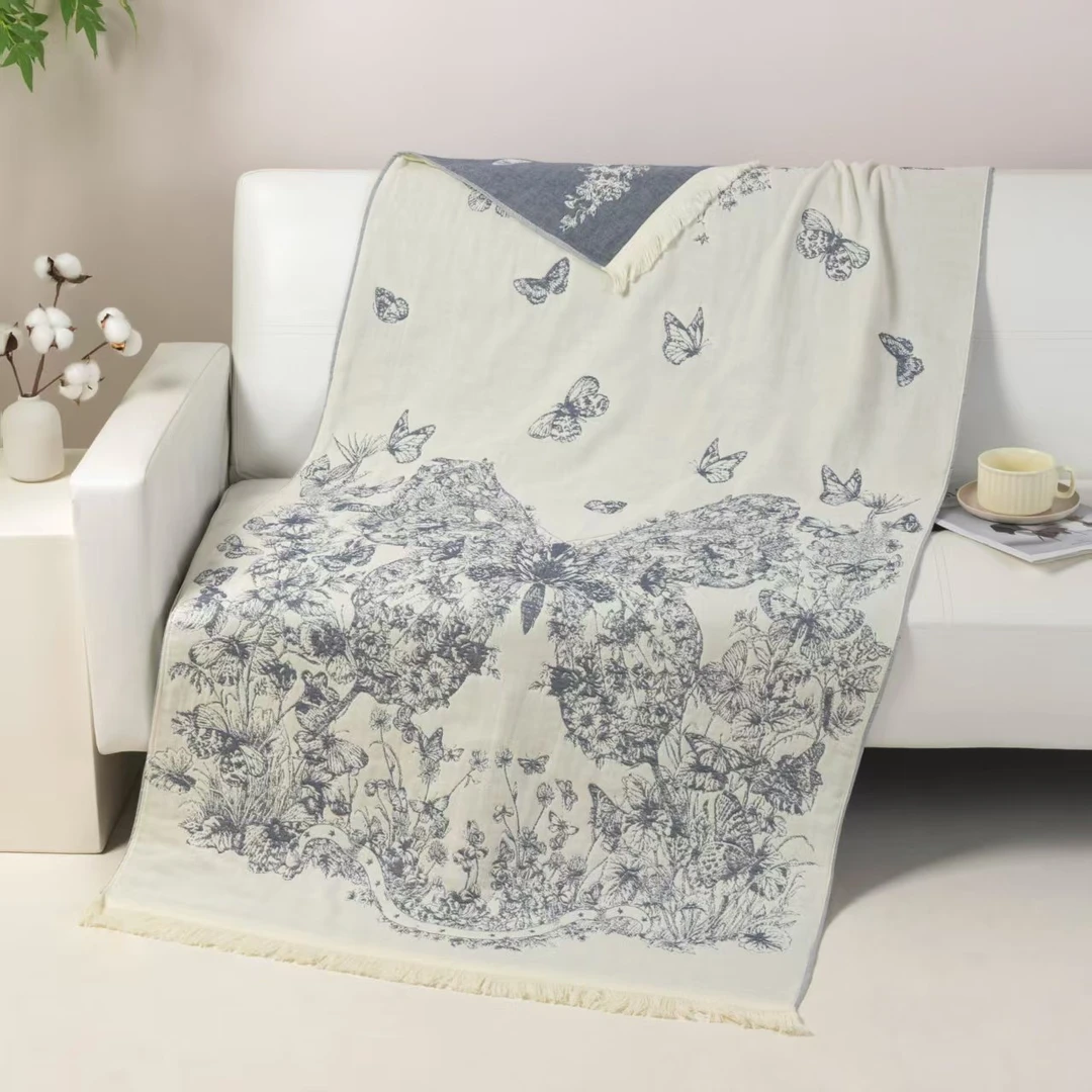 【花丛蝴蝶】80*160cm加大浴巾舒适吸水速干亲肤通用不掉毛单人浴巾