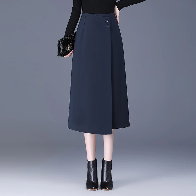 西装不规则半身裙女2025秋季高腰显瘦一步裙中长款开叉垂感包臀裙