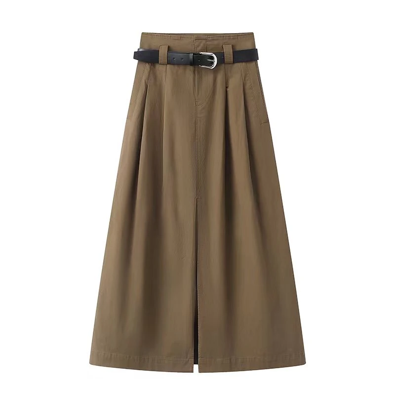 艾家商场同款2025夏装新款腰带高腰显瘦休闲半身裙女50423514