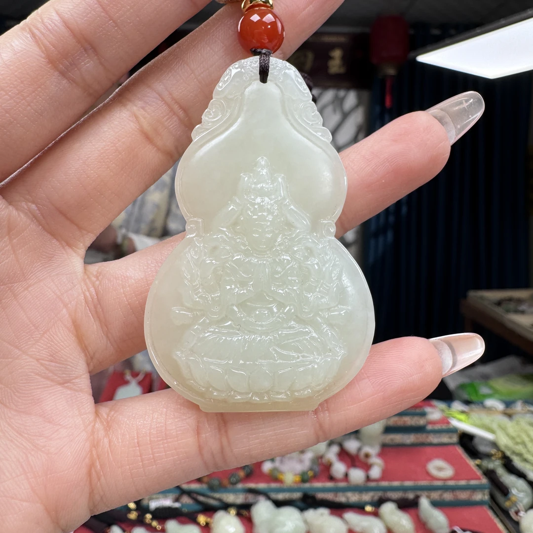 和田玉挂件福禄守护神千手观音菩萨鼠守护毛衣链男女款（36×56×9）