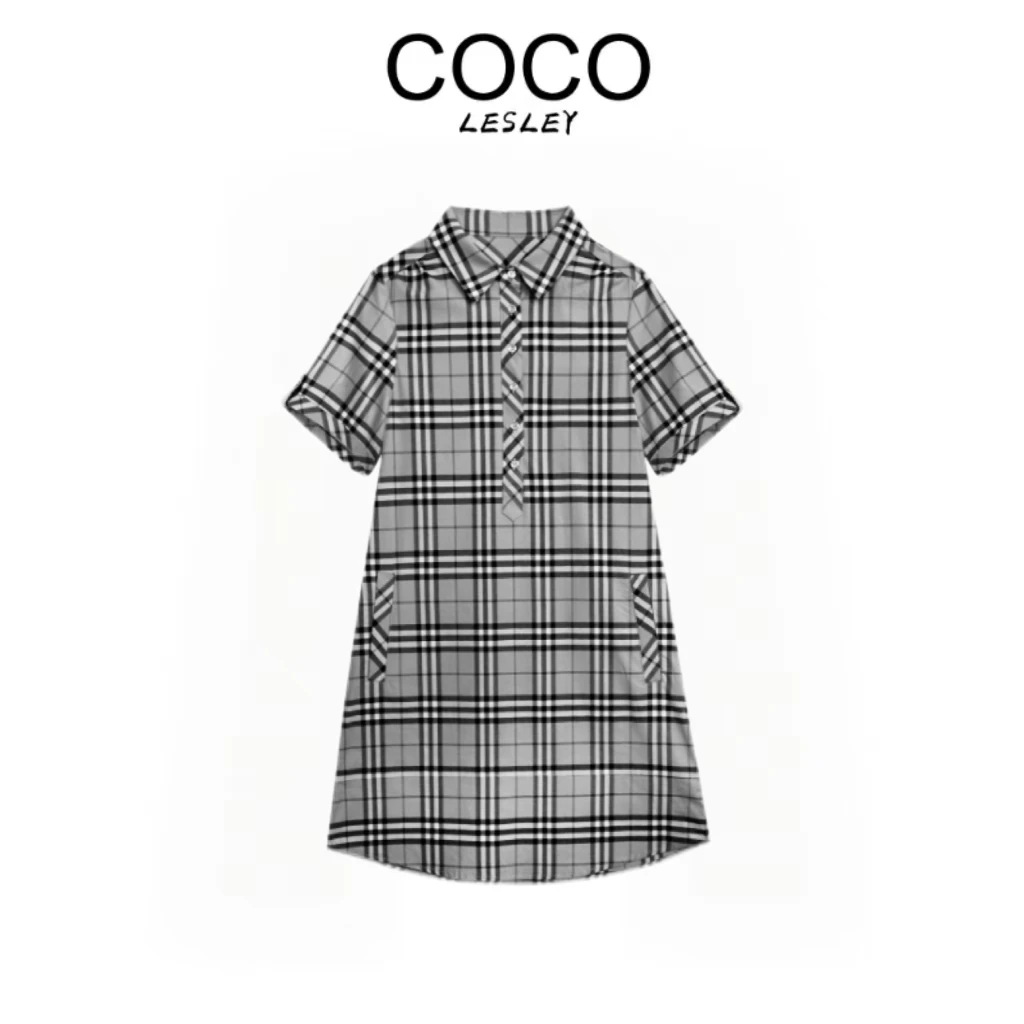 短袖连衣裙女夏装新款宽松休闲衬衫裙中长款A字裙子8189